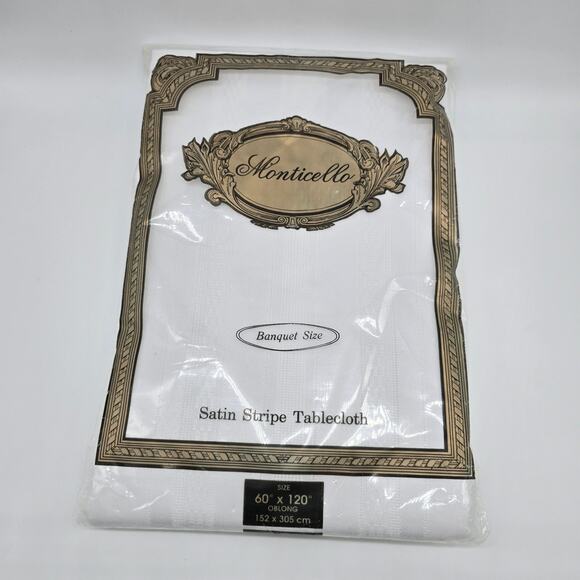 Monticello Other - VTG Monticello Banquet Size Satin Stripe Tablecloth White 60”x 120” Oblong